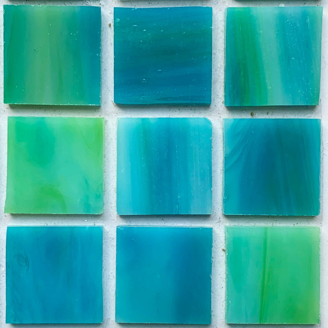 Verre Mosaique - glass mosaic -Glasmosaik-glasmozaïek-Glasmozaiek Tiffany Glacier 20mm Zeegroen - mosaicshop