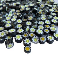 Verre Mosaique - glass mosaic -Glasmosaik-glasmozaïek-Millefiori Bloem Zwart/Wit/Geel 7/8 doorzichtig - mosaicshop
