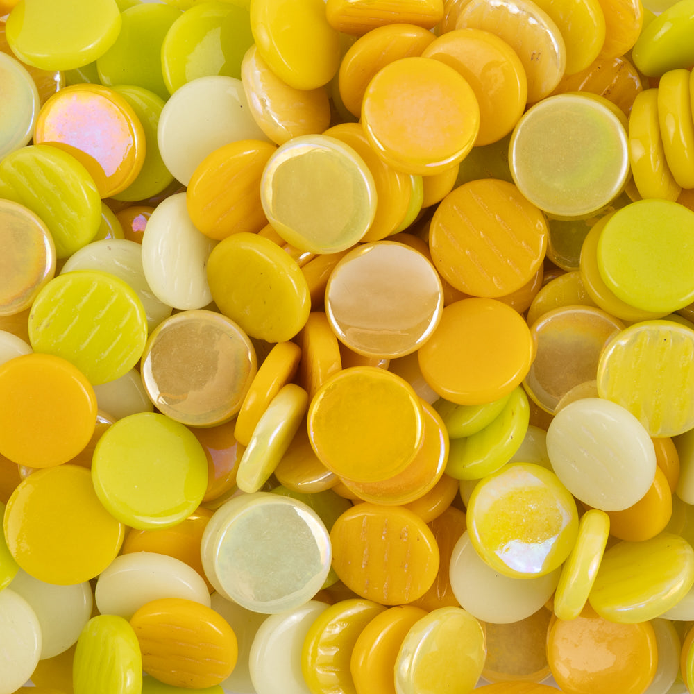 Piastrella di vetro rotonda 18 mm mix giallo