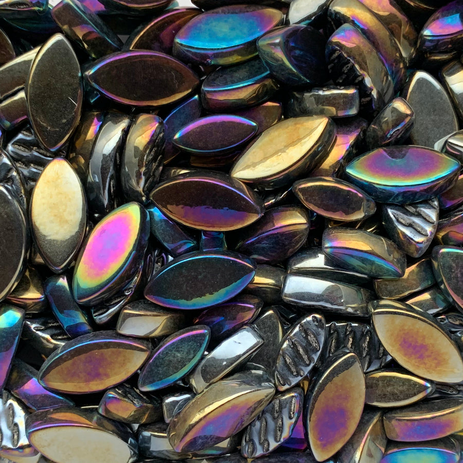 Mosaiksteinen Elipsenform Perle Glas  Schwarz