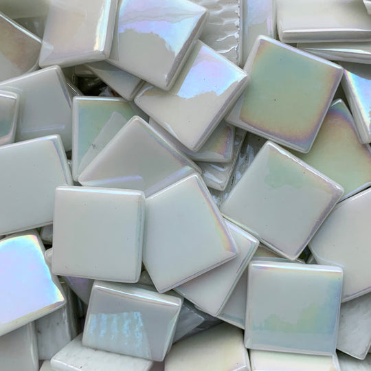 Pâtes De Verre  25mm Blanc Opale Iridescent