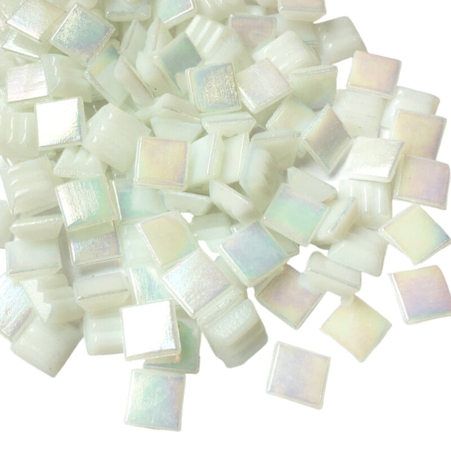 Verre Mosaique - glass mosaic -Glasmosaik-glasmozaïek-Glasmozaiek Iriserend 10mm Diamantwit - mosaicshop