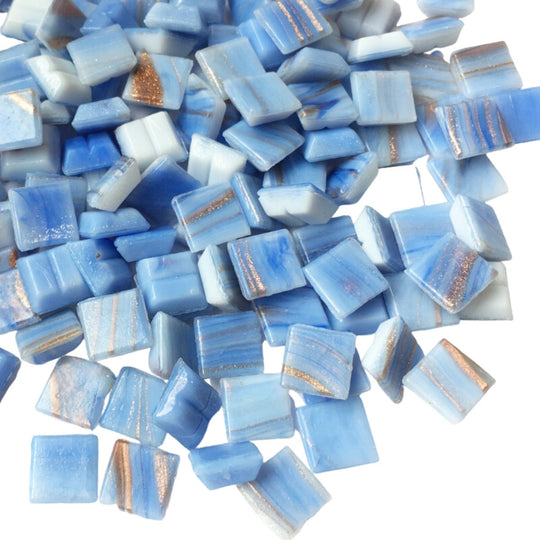 Mosaico di vetro con venature dorate 10mm  Blu Cielo