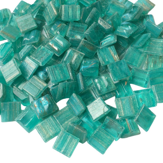 Mosaico di vetro con venature dorate 10mm  blu Nilo