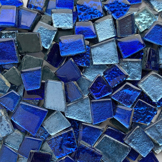 Glasfliese mit Spiegel   Blau Mix