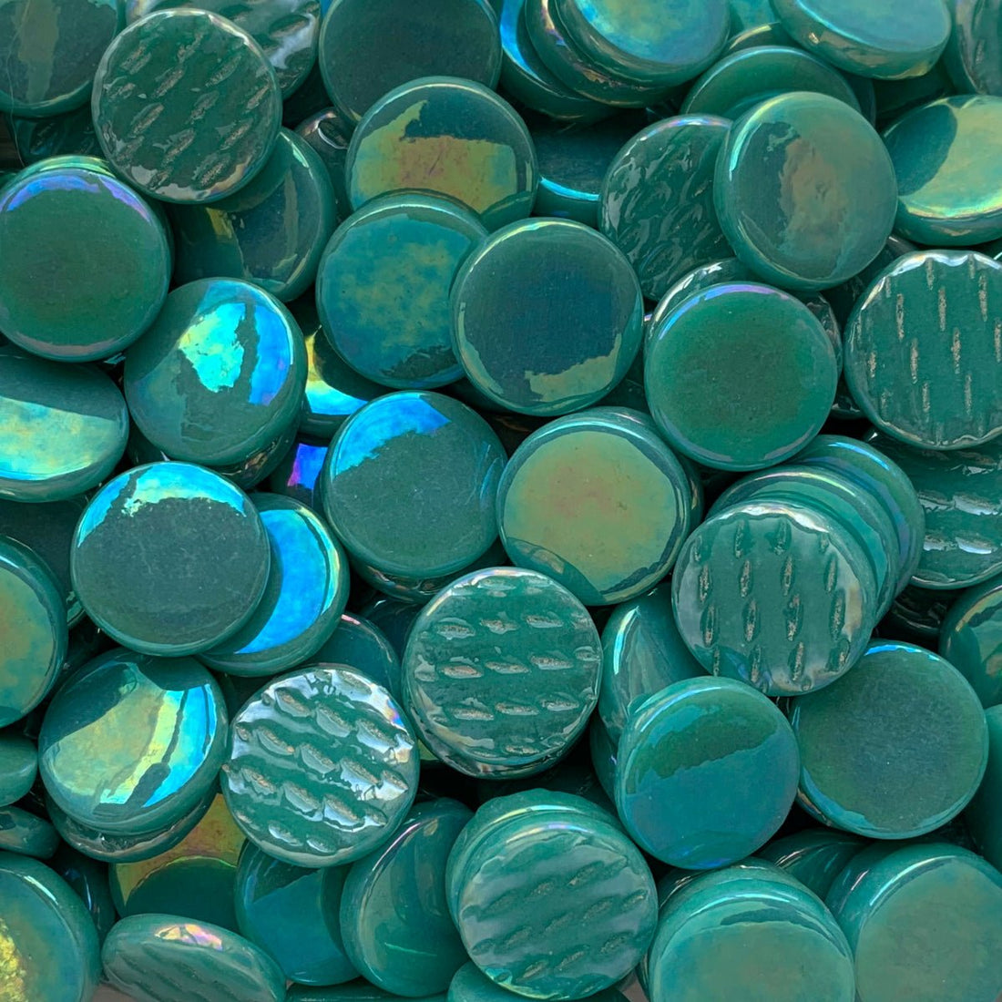 Verre Mosaique - glass mosaic -Glasmosaik-glasmozaïek-Ronde Glastegel Parelmoer 18mm Cyaan - mosaicshop