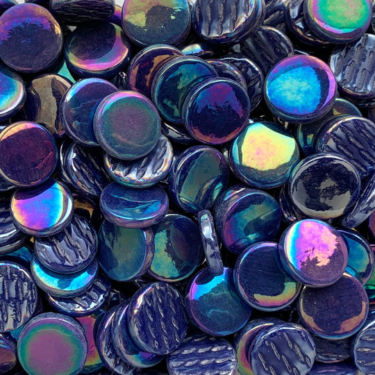 Piastrella di Vetro Rotonda Madreperla 18mm Blu Scuro