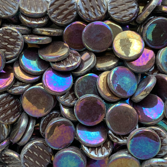 Piastrella di Vetro Rotonda Madreperla 18mm Marrone Scuro