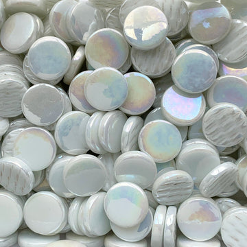 Verre Mosaique - glass mosaic -Glasmosaik-glasmozaïek-Ronde Glastegel Parelmoer 18mm Opaalwit - mosaicshop