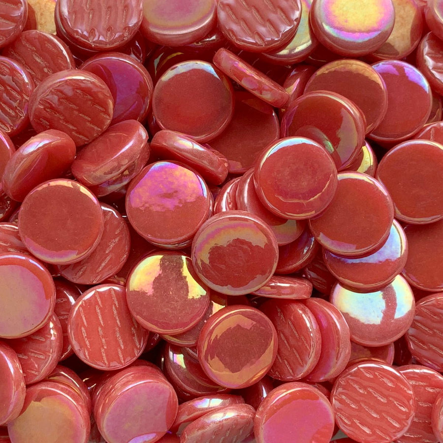 Verre Mosaique - glass mosaic -Glasmosaik-glasmozaïek-Ronde Glastegel Parelmoer 18mm Oranje Rood - mosaicshop